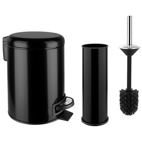 Resim Siliwax Elit İkili Banyo Seti Siyah - Çöp Kovası 3 L + Tuvalet Fırçası 