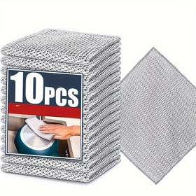 Resim 10 adet Çok Amaçlı Sihirli Temizlik Bezi - Dayanıklı Sentetik Örgü Mikrofiber Havlular, Yağ ve Kir Giderici, Mutfak Araçları, Tencere ve Metaller için Güvenli, Çizik Olmayan, Yüksek Emici, Hızlı Kuruyan, Kokusuz, Mutfak için Mükemmel 