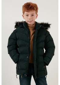Resim Lela Peluş Astarlı Yakası Suni Kürklü Çıkarılabilir Kapüşonlu Kışlık Erkek Çocuk Mont 5761906 Haki 
