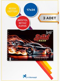 Resim printkonsept 3'lü Set Resim Defteri,küçük Boy Resim Defteri 15 Yaprak,spiralli Resim Defteri 17x25 