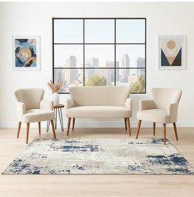 Resim Azra Mobilya Roma Çay Seti Koltuk Takımı Babyface Kumaş 2 Berjer + 1 İkili Koltuk Ahşap Ayaklı Krem Krem 