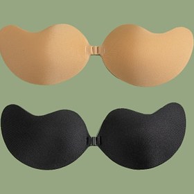 Resim Kadınlar İçin Yeniden Kullanılabilir Askısız Yapışkan Sütyen - Sırtı Açık Yapışkan Tasarım, Yumuşak Silikon & Polyester, Yarı Şeffaf, Sadece Elde Yıkama, Siyah & Bej Seçenekleri 
