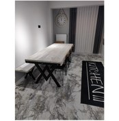 Resim Deryawood Masif Ahşap Doğal Ağaç Mutfak Masası 60 x 120 CM Ceviz V Ayak 