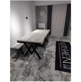 Resim Deryawood Masif Ahşap Doğal Ağaç Mutfak Masası 60 x 120 CM Ceviz V Ayak 