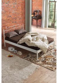 Resim Hatkus-s Çift Kişilik Ferforje Metal Karyola-beyaz Ahşap Latalı 