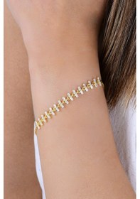 Resim Gümüş Altın Yaldızlı Baget Kesim Zirkon Taşlı Hareketli Kırkayak Model Bileklik Barcode Altın 