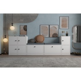 Resim nettrends.net the new trend of shopping Minimalist Tasarım Antre Dinlenme Bankı - Gri Minderli ve Beyaz Dolaplı Set NRG-DLM-1008 