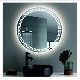 Resim Dnr-MirrorDnr-Mirror 80 cm Beyaz Ledli Tasarım Kumlamalı Banyo Aynası Makyaj Aynası Işıklı Ayna 