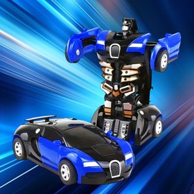 Resim 1 Adet Mavi Dönüşen Robot Araba - Mekanik Kollu Eylemsizlik Gücü ile 2'si 1 Arada Oyuncak Yarış Arabası'dan Robota Dönüştürülür, Gençler İçin Mükemmel Doğum Günü ve Tatil Hediyesi, Yarış Arabası Tasarımı 
