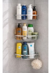 Resim Paslanmaz Banyo Köşe Rafı Duvara Monte Krom 