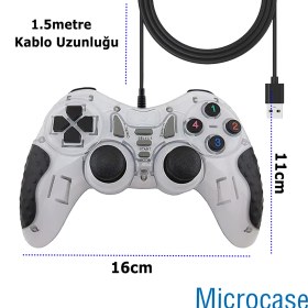 Resim Microcase USB Kablolu Çift Titreşimli Pc Konsol Oyun Kolu Gamepad Joystick -AL4630 YK6005 