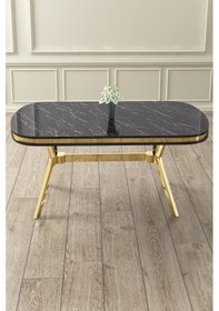 Resim Canisa Olya Serisi 90x168 Lak Panel Sonata Masa Takımı Gold Ayaklı 4 Antrasit Sandalye Sonata Masa Antrasit Sandalye 