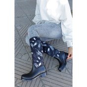 Resim Sea & Blue Shoes Tüy Desenli Modern Baskılı Kadın Yağmur Çizmesi 
