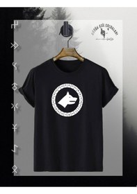 Resim Göktürk Kurdu -%95 Pamuklu Penye Kumaş - Yıkamaya Dayanıklı 1. Kalite Fleks Baskı SIYAH 