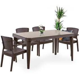 Resim Antares Camlı Rattan Masa Takımı 90x150 4 Kişilik 