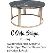 Resim Brc 19454 Orta Sehpa C Siyah Mermer Temper Cam Metal ROSE Kaplama Ayak El Yapım Bengi Ticaret