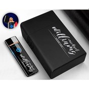 Resim Bk Gift Kişiye Özel Siyah Sigara Tabakası ve Elektronik Dokunmatik Alevsiz Şarjlı Çakmak Seti 1 