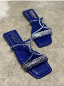 Resim Günlük Kadın Terlik Çapraz Taşlı Tek Bantlı Küt Burunlu Alçak Topuklu Rahat Taban Hafif Yazlık 19 Mavi 