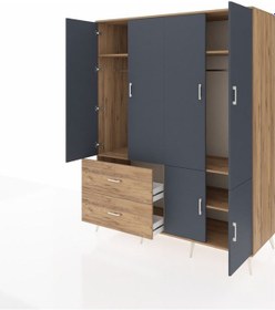Resim Kronos Gardrop 5 Raflı 2 Çekmeceli 2 Askılı 176x59x221 Çam-antrasit/çam Antrasit/çam 