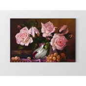 Resim Deniz Çerçeve Pempe Güller Vazo Tablosu-Çerçevesiz - 70 x 100 cm 