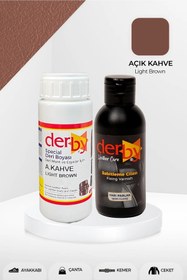 Resim Derby Special Açık kahve Deri Boyası Ve Cilası 100 ml - 2'li Set / Mont Eşya Çanta Deri Boyası 