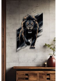 Resim Siyah Aslan Renkli Metal Tablo 