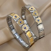 Resim 1 adet Paslanmaz Çelik Kalın Bilezik - Elastik Saat Kayışı Zinciri, Şeytan Gözü ve Kalp Kolyeleriyle Geniş Bilezik, Çiftler İçin İdeal, Mükemmel Sevgililer Günü veya Anneler Günü Hediyesi, Çift Bilezikleri|Vintage Punk Tarzı|Dayanıklı Bilezik 