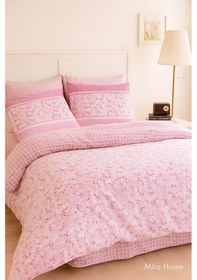 Resim Çift Kişilik Pamuklu Nevresim Takımı Romantic Pink Çiçekli Renkli 