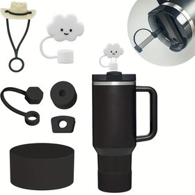 Resim 30oz 40oz Tumbler Kup için 6 adet Aksesuar Seti, 2 adet 10mm Pipet Kapağı, 3 adet Sızdırmazlık Kapağı ve 1 adet Silikon Koruyucu Bot ile Dekorasyon için 