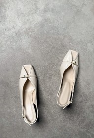Resim Açık Krem Tokalı Slingback Kare Burun Ayakkabı - Krem / 36 / Kadın 