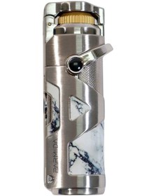 Resim Parmida Tek Torch Pürmüz Gümüş Mermer Desenli Metal Puro Çakmağı 