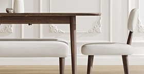 Resim Lyno 77x140 Cm Açılır Yemek Masası Takımı (2 Roa Bench & 2 Roa Sandalye) - Fitilli Kadife - Sütlü Kahve / Koyu Meşe 