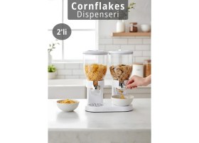 Resim Jet's Home 2’li Cornflakes Dispenseri 7 L Çift Hazneli Müsli Granola Kuruyemiş Kahvaltı Tahılları Sunum Aparatı 