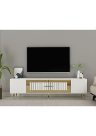 Resim Lahor Tv Sehpası Tv Ünitesi 150 Cm Beyaz Altın 