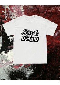Resim Y2k Unisex Oversize Punks Not Dead Tshirt Beyaz 