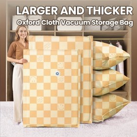 Resim 3/5 adet Kontrol Desenli, Kalınlaştırılmış Oxford Kumaş Vakumlu Depolama Çantası, Alan Tasarrufu Yorgan Depolama, 3x Kalınlaştırılmış Kumaş Vakumlu Kapalı Çanta, Açık Hava Kampı ve Yatak Alan Tasarrufu, Dayanıklı 