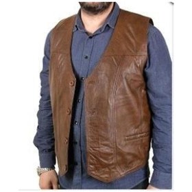 Resim Deriwork Hakiki Kuzu Derisi Düğmeli Erkek Yelek Kahverengi Yelek Kahverengi 