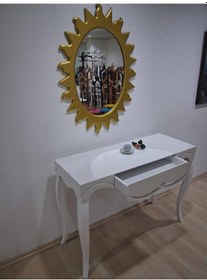 Resim Dresuar Cnc Çökertme 90670 Model Güneş Gold Renk Ayna Lake Beyaz Tabla Kayn Aslan Ayak Beyaz - Gold 
