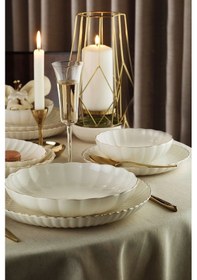Resim Kütahya Porselen Bone Luz Yemek Takımı Altın 24 Parça 6 Kişilik 