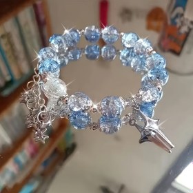 Resim Kadınlar İçin Şık Bohem Yıldız Boncuklu Bileklik - Mavi'den Şeffaf Ombre Renklere, Yıldız Süslemeli, Günlük ve Parti Takısı Hediyesi - Doğum Günü, Yıl Dönümü, Etkinlikler için Çok Amaçlı Aksesuar, Gökyüzü Temalı, Dayanıklı Toka 