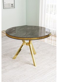 Resim Canisa Mos Serisi 90x90 Lak Panel Antrasit İroni Gold Kaplama Ayaklı Masa Takımı Ve 4 Antrasit Sandalye Antrasit İroni Masa Sandalye Antrasit Gold Detay 