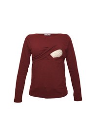Resim Luvmabelly 2701-2708 Pamuklu Uzun Kollu Lohusa Emzirme T-shirt-bordo 
