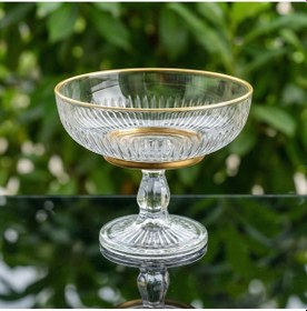 Resim Cam Ayaklı Dondurmalık & Tatlı Kasesi 17 Cm Yaldızlı / Sade Sunum Kasesi Magnolia Kup, Meyvelik Altın 