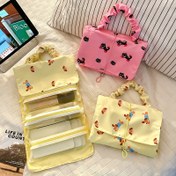 Resim Çok Bölmeli Kadınlar İçin Büyük Kapasiteli Kozmetik Organizatör Çanta - Sevimli Köpek Desenli Seyahat Makyaj & Alışveriş Tote, Günlük Kullanım ve Geziler için Dayanıklı Kumaş Sapları, Pembe/Sarı Seçenekleri, Taşınabilir Kozmetik Saklama, Eğlenceli Tasarım, Sağlam Tutacaklar 