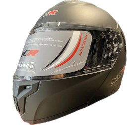 Resim Motorsiklet Kask Crn Mat Siyah-Gri Çene Açılır-Tam Kask Vizörlü ve Intercom Takma Yuvalı 
