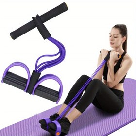 Resim Pedallı ve Saplı 4 Tüplü Direnç Bantları - Yığınlanabilir TPE Fitness Ekipmanı Yoga, Güç Antrenmanları ve Kas Tonlama için - Mor/Siyah Tasarım ile Tüm Vücut Egzersizleri İçin 