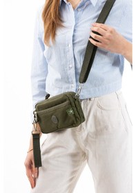 Resim Nemo Bags Haki Unisex Cüzdan, 4 Gözlü, Telefonluk, Crinkle Kumaş, Çapraz Askılı Omuz Çantası, 20x12cm Haki 
