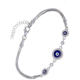 Resim Nagiss Nazar Boncuğu Mineli Model-3 Zirkon Taşlı 925 Ayar Gümüş Kadın Bileklik 