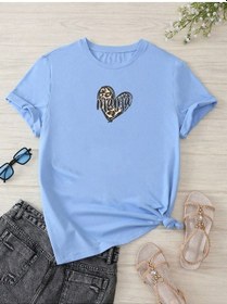 Resim Hamile Gebe T-shirt Mama Kalp Baskılı - Bebe Mavisi Bisiklet Yaka Oversize Tişört 