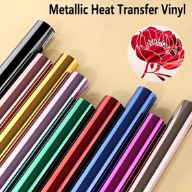 Resim Yumuşak Metal Isı Transfer Vinili HTV Rulo, 30.48cm x 49.78cm PU Esnek Demir Vinili T-Shirtler için, Tüm Kesici Makineleri İçin Kolay Kesilebilir ve Hasat Edilebilir Isı Vinili Tasarımı için HTV Vinili 